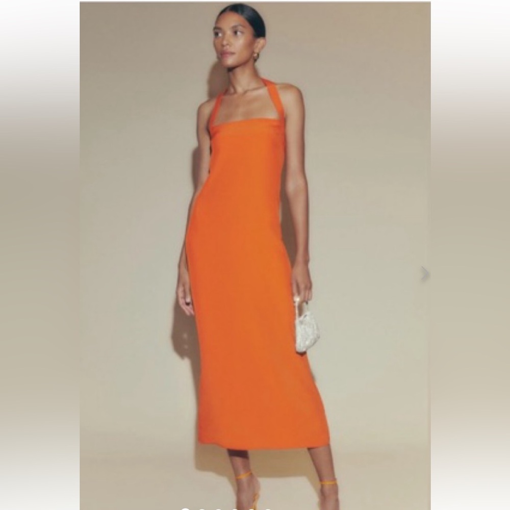 REFORMATION Alli Silk Orange Halter Dress-Size 8